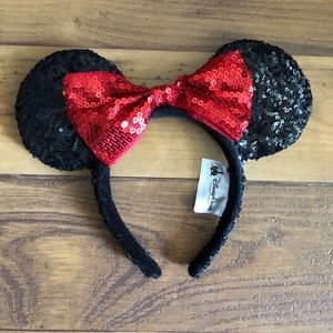 Disney sequin black red headband mickey mouse ears
